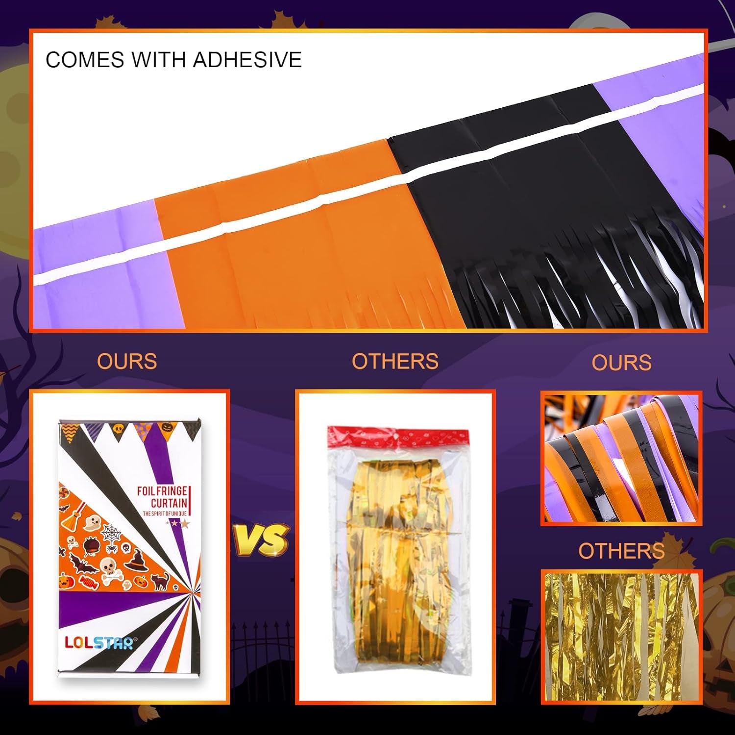 3 Pack Orange Purple Black Photo Booth Props,3.3 X 6.6 Ft Halloween Foil Fringe Curtains,Halloween Party Photo Backdrop Streamer Backdrop for Birthday Anniversary Halloween Party Decoration