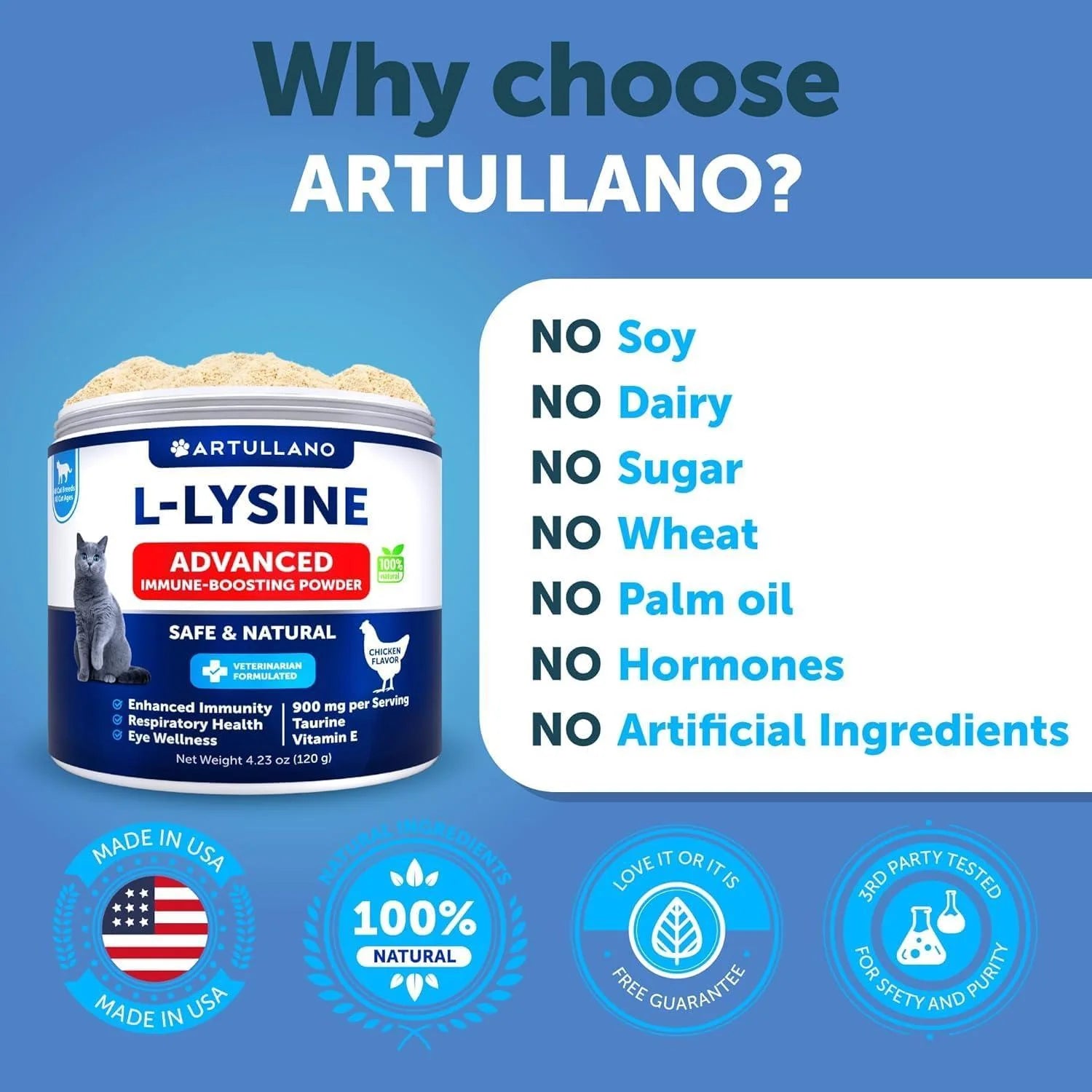 L Lysine for Cats Lysine Powder Supplement 900Mg Serving Immune Support For