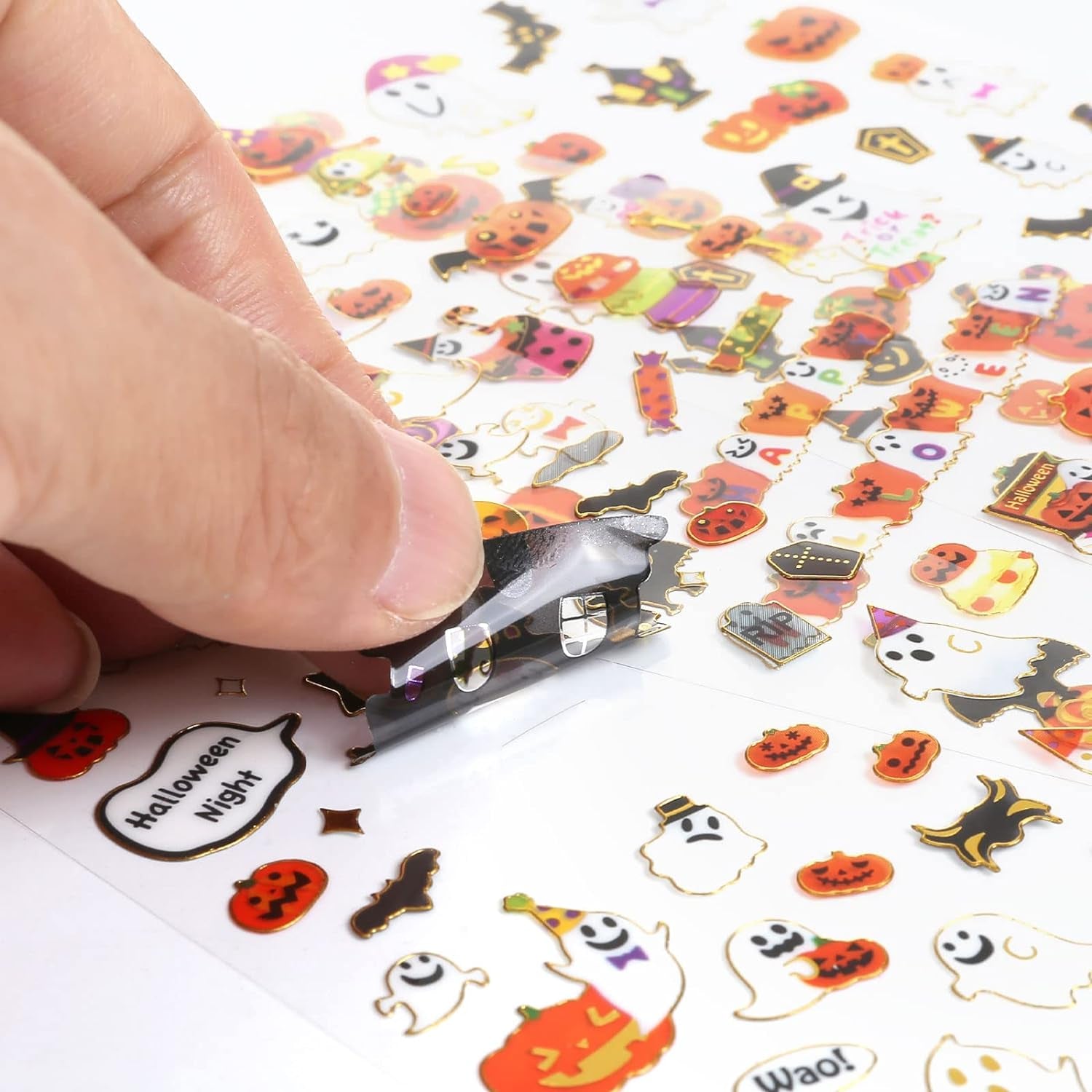 6 Sheets Happy Halloween Stickers for Kids - Ghost, Pumkin, Demon, Bat, Spider Stickers for Scrapbooking DIY Craft Halloween Party Favors