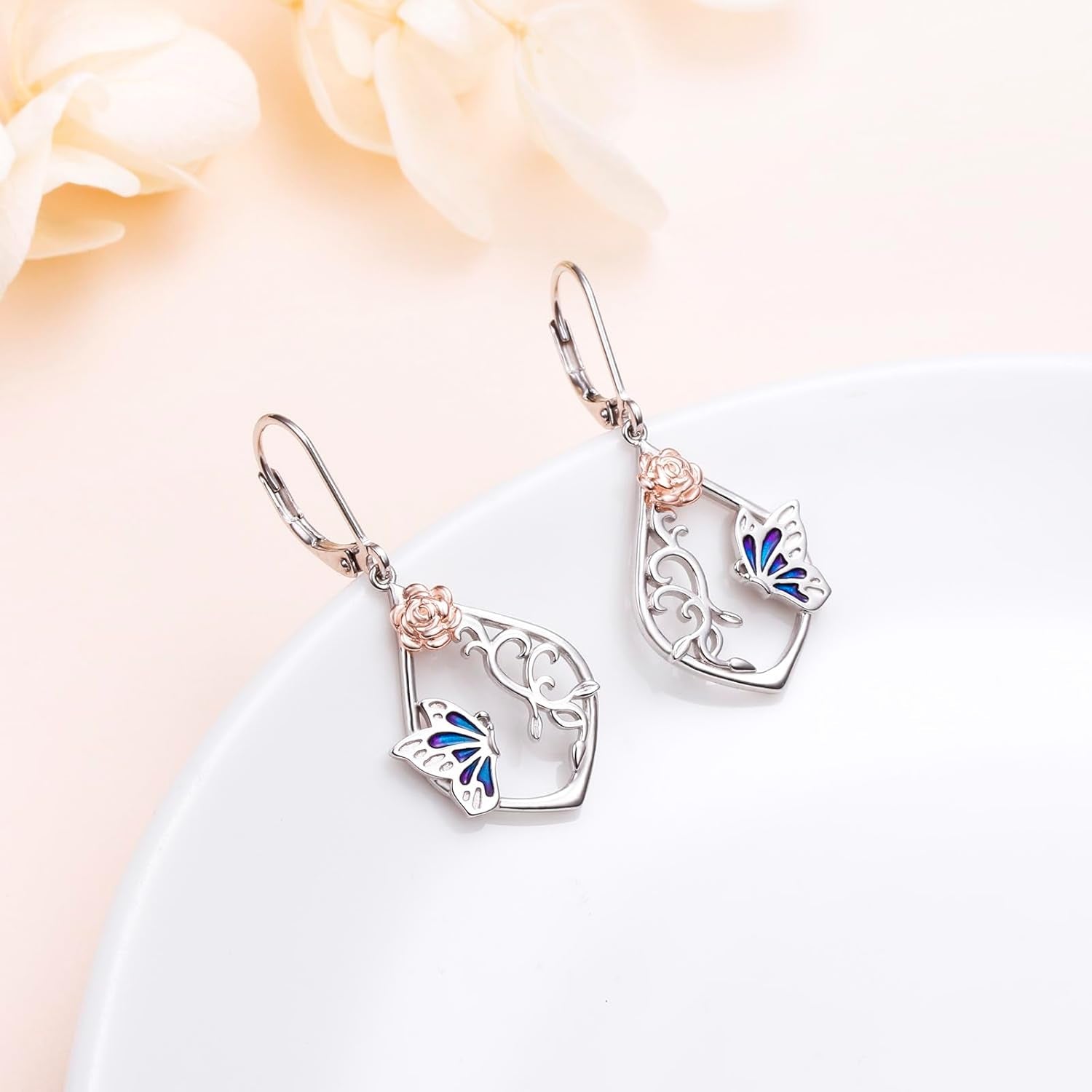 925 Sterling Silver Filigree Dangle Drop Earrings Daisy/Lotus/Rose Flower/Moonstone Leverback Teardrop Earrings for Women Infinity Celtic Knot Daisy Lotus Jewelry for Mothers Day