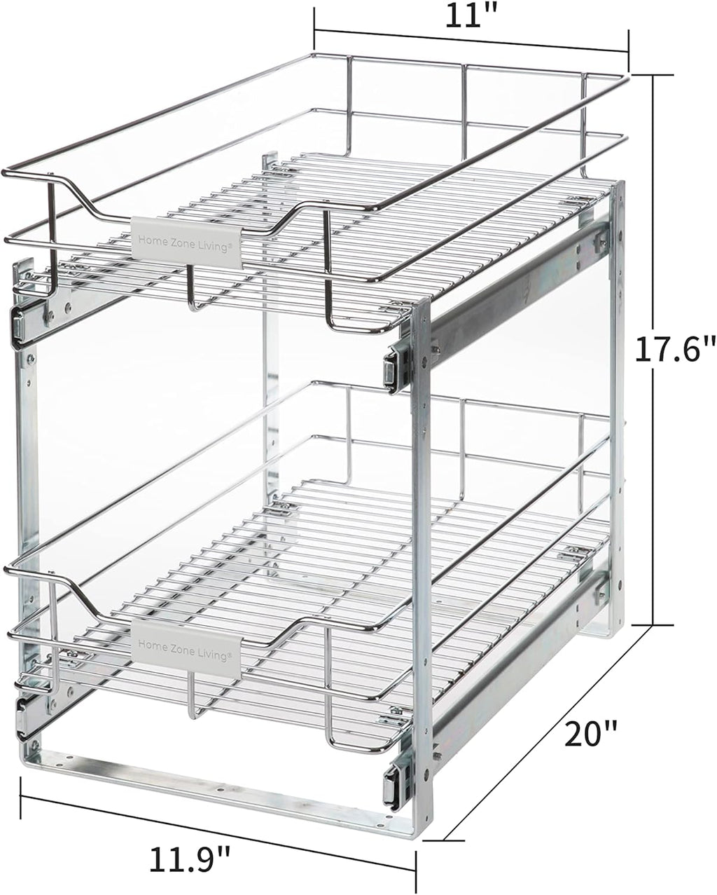 Pull Out Kitchen Cabinet Organizer with Two Tiers of Storage, 11” W X 20” D