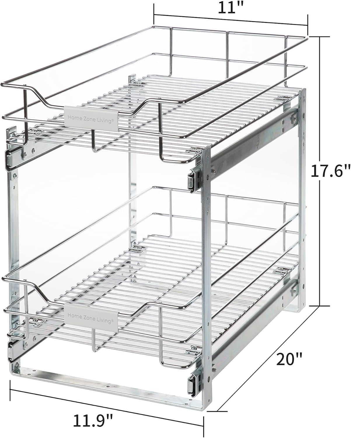 Pull Out Kitchen Cabinet Organizer with Two Tiers of Storage, 11” W X 20” D