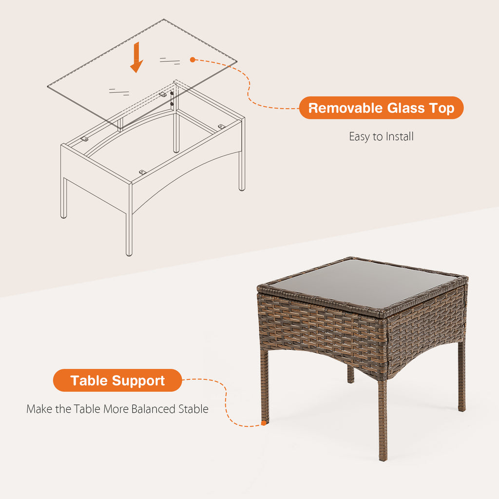 Patio Furniture Set 4 Pieces, Outdoor Furniture with Glass Table, Weaving Wicker Rattan Patio Chairs for Garden, Terrace, Porch, Lawns