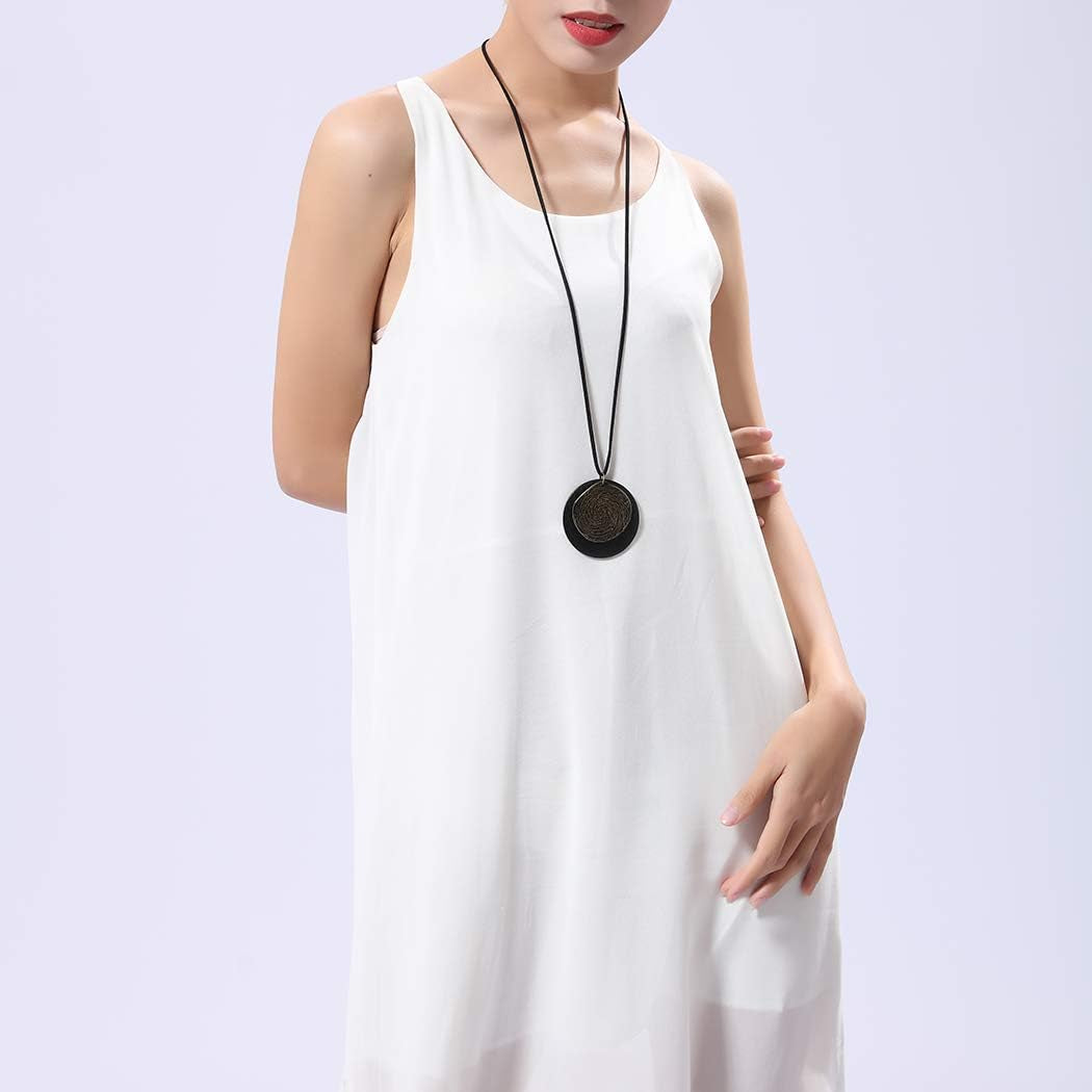 Womens Pendant Necklace Wood Handmade Jewelry Long Rope Sweater Necklace for Woman