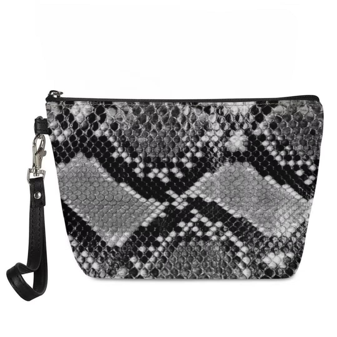 Makeup Travel Bag Snake Skin Print Cosmetic Bag Make up Organizer Case Pouch for Women Purse for Toiletries Accessories Brushes