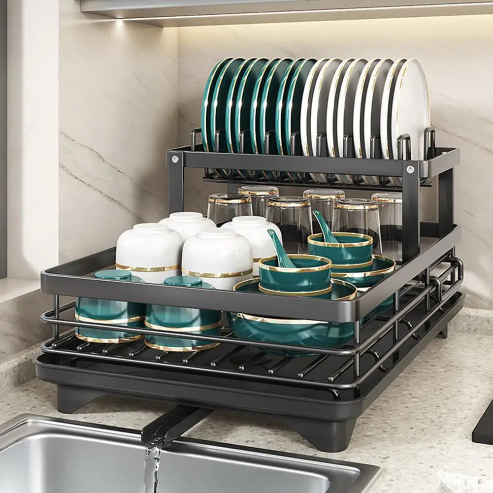 Dish Drying Rack Large Capacity Strong Load-Bearing Dish Drying Rack with Anti-Rust Coating 2 Tier Kitchen Counter Drainer