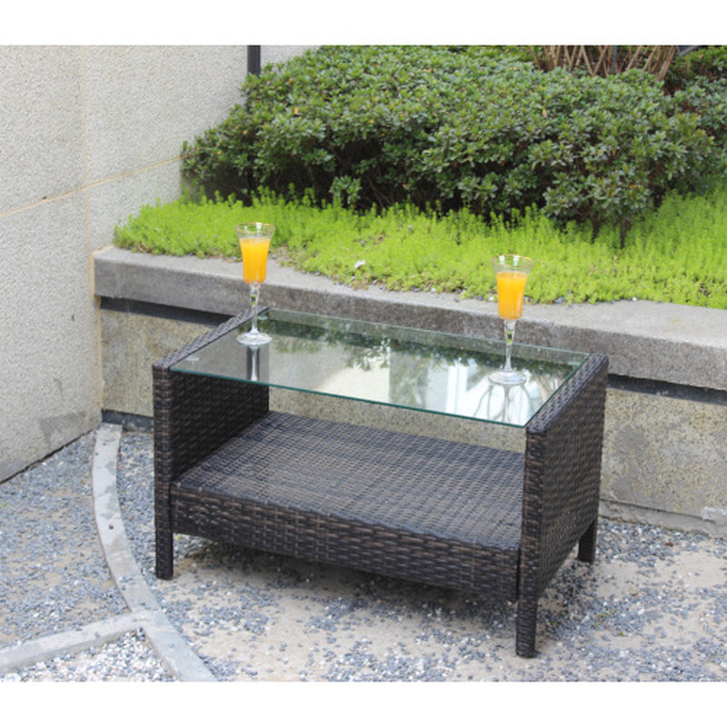 Outdoor Patio Furniture Coffee Table with Clear Tempered Glass