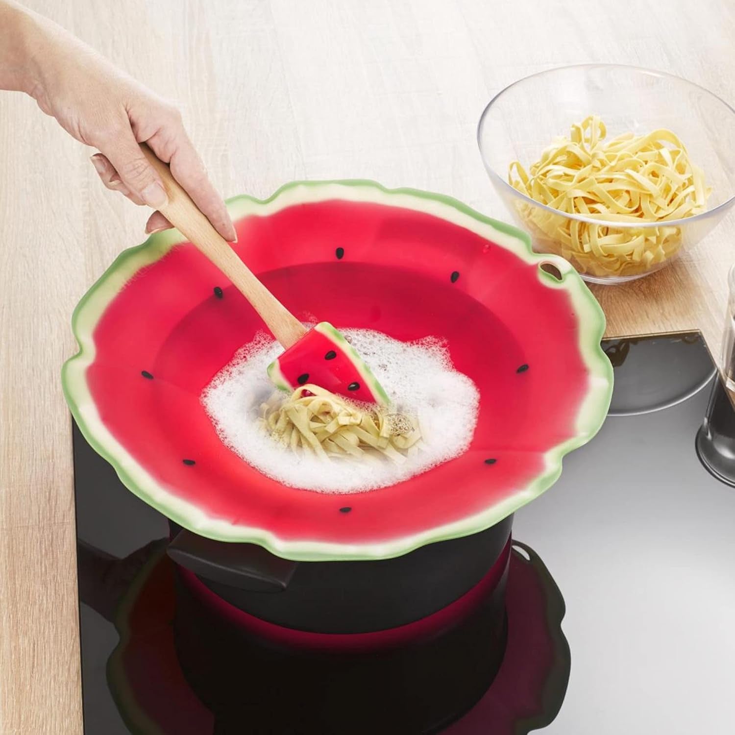- Food Safe Silicone Overboil Ring - Prevents Food from Spilling, Keeps Your Kitchen Clean - Food-Grade Silicone - Stovetop and Dishwasher Safe - 12” / 30Cm - Watermelon