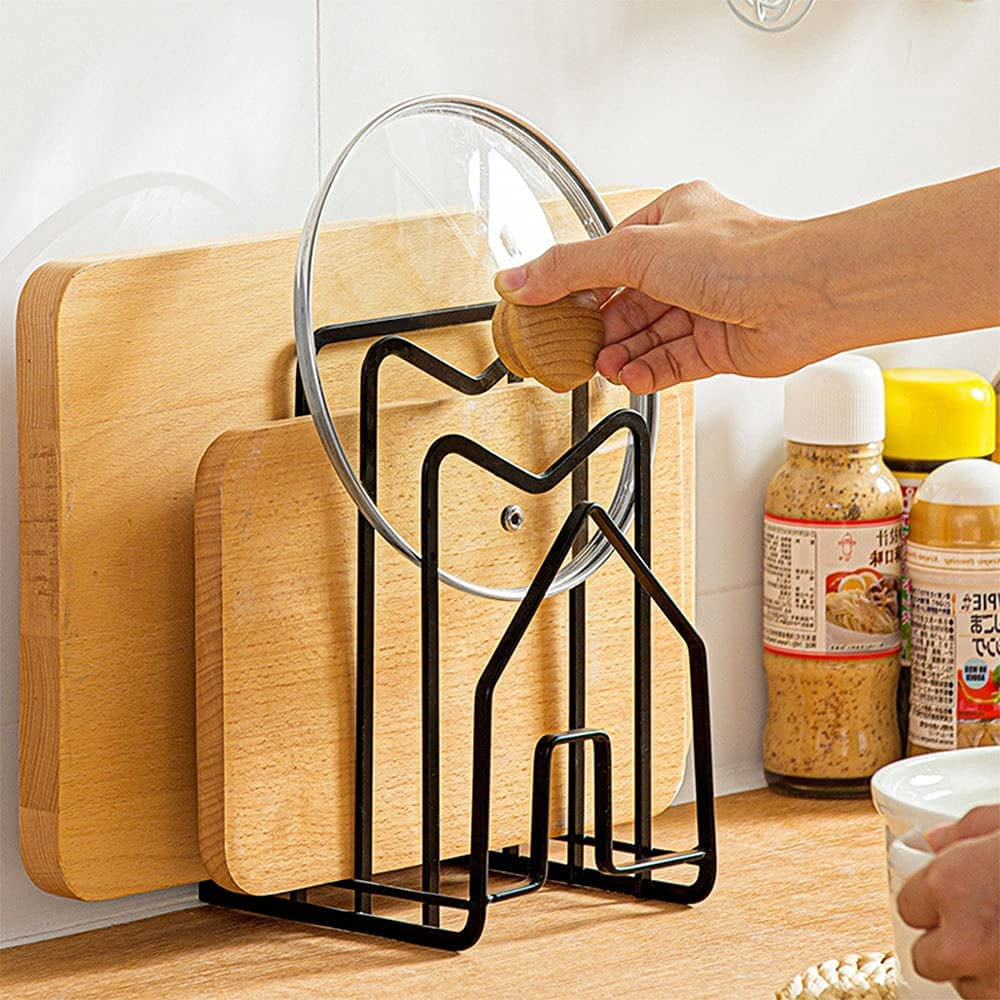 Cutting Board Rack Pot Pan Lid Holder 1 Adhesive Plastic Hook Kitchen Countertop Chopping Board Holder Organizer Stand 4.92 X 5.7 X 8.47 In. White