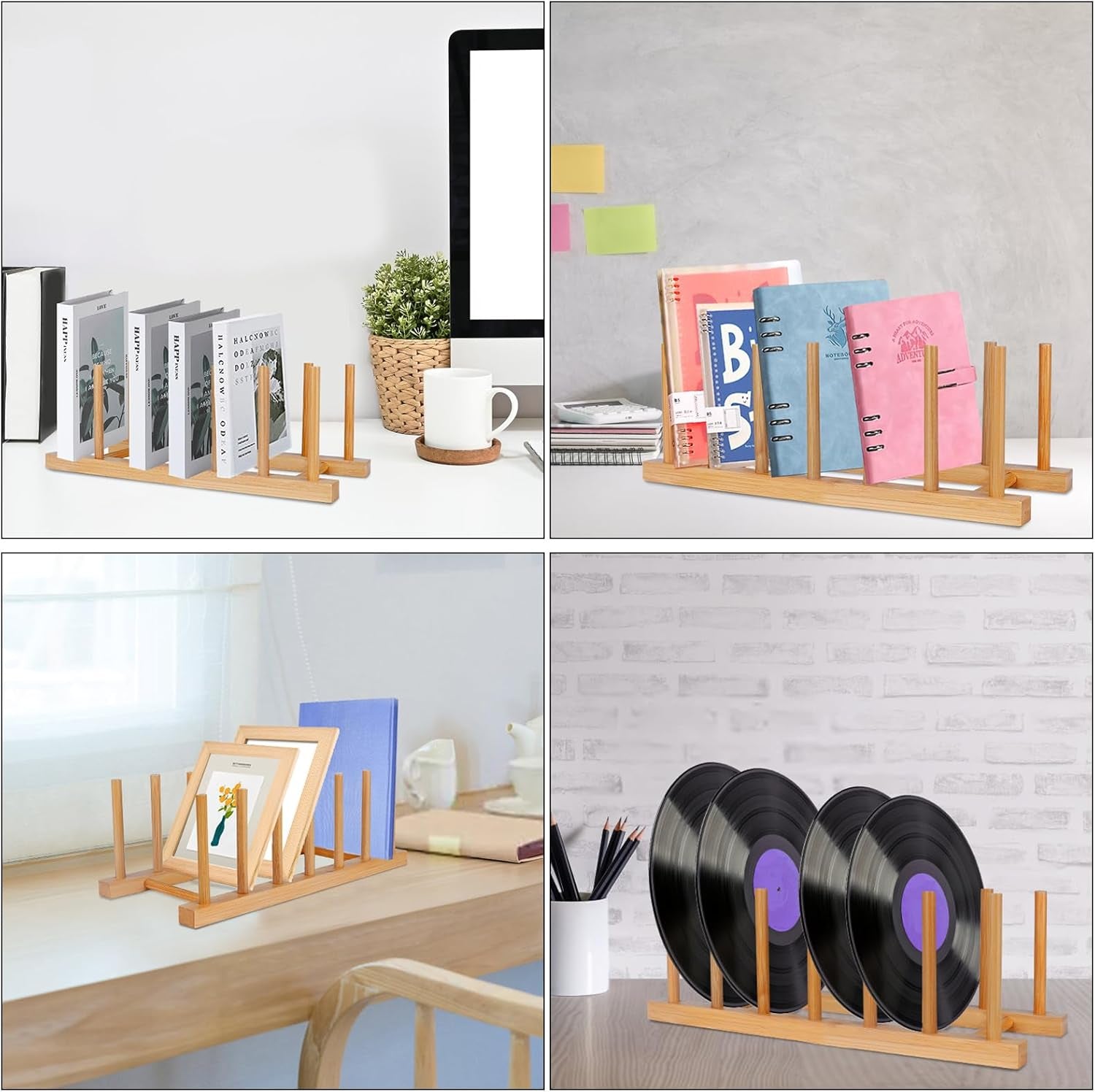 Bamboo Wooden Dish Racks Plate Stand Holder Vertical Drainer Kitchen Cabinet Organizer for Dish, Pots, Lids, Bowls, Cups, and Cutting Boards and Books(2 Packs)