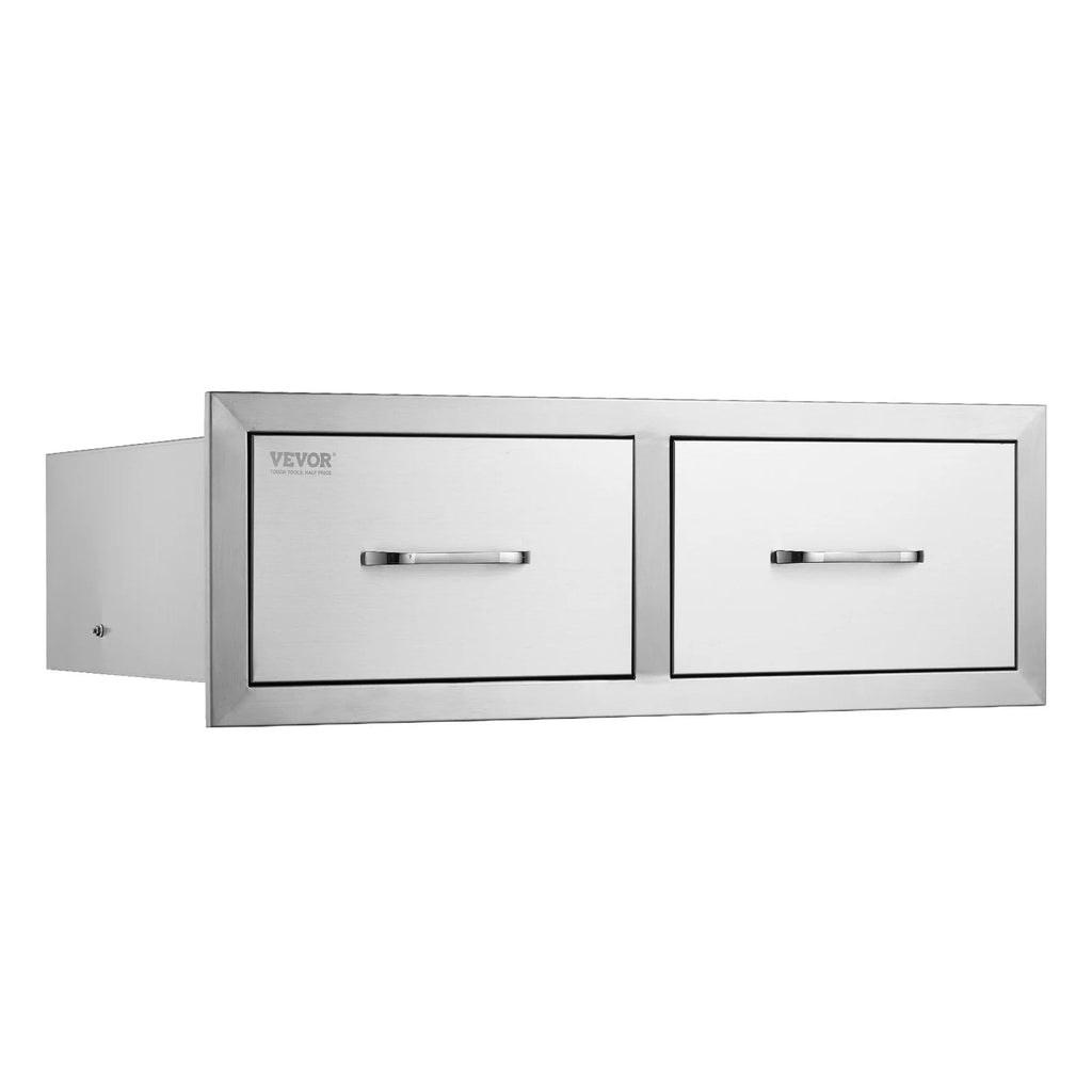 VEVOR Outdoor Kitchen Drawers 30 W X 10 H X 20 D, Horizontal Double BBQ Access Drawers Stainless Steel with Handle, BBQ Island Drawers for Outdoor Kitchens or Patio Grill Station