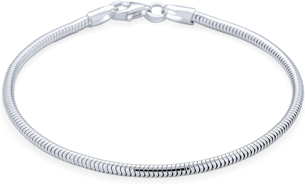 Snake Chain Starter Charm Fits European Beads Bracelet for Women Teen Strong .925 Sterling Silver Lobster Claw Clasp