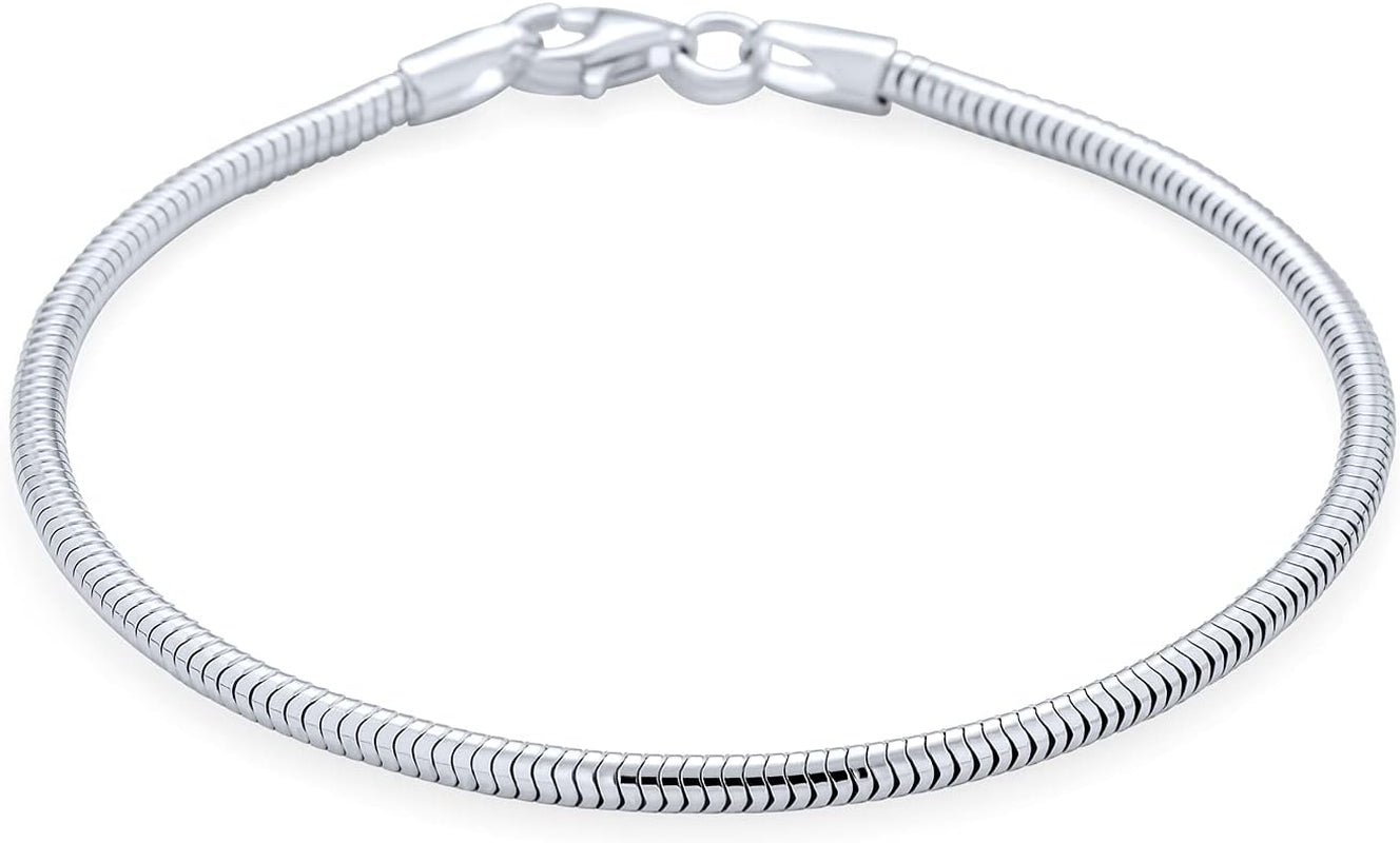Snake Chain Starter Charm Fits European Beads Bracelet for Women Teen Strong .925 Sterling Silver Lobster Claw Clasp
