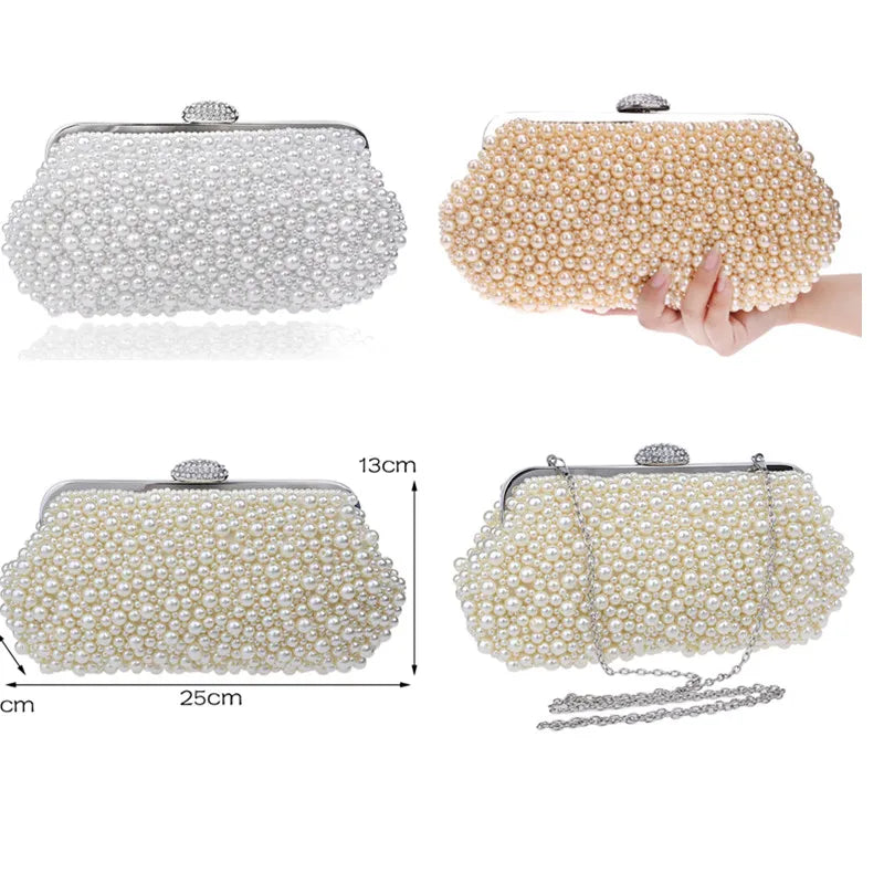 Women Messenger Beaded Women Vintage Evening Bags Imitation Pearl Shell Women Bag Shoulder Bags,Diamonds Clutch Bag for Wedding