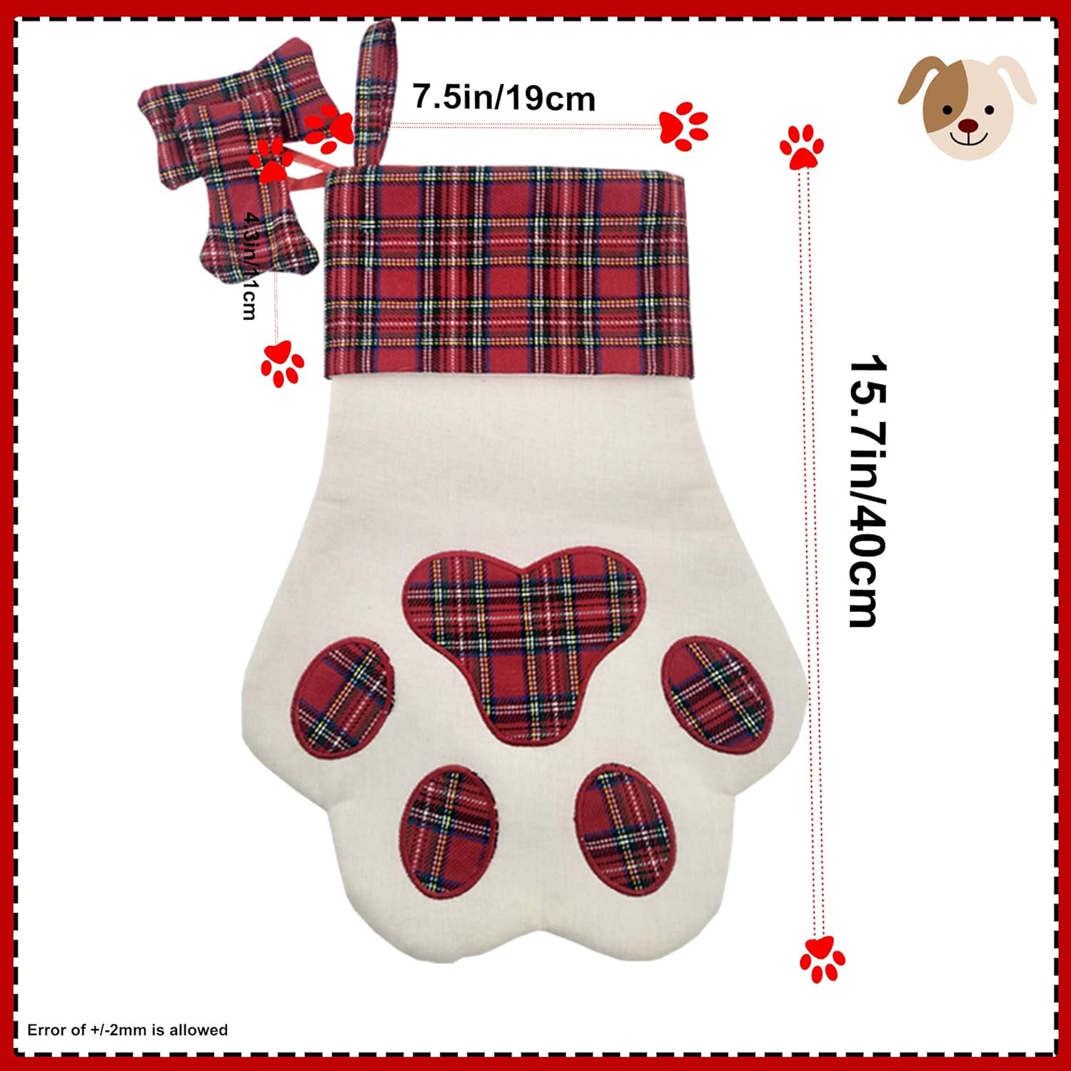 Dog Christmas Stocking, Pet Christmas Stocking, Animal Christmas Stockings, Pet Paw Pattern Stocking,Classic Hanging Stocking for Christmas Decorations
