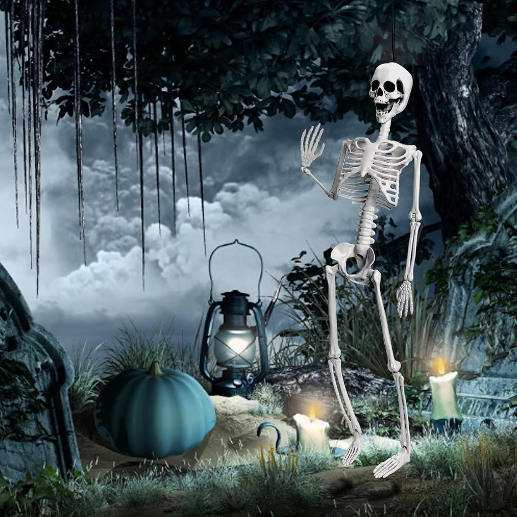 36" Skeleton Halloween Decor, 3FT Posable Halloween Skeleton Decorations, Realistic Full Body Plastic Skeleton for Halloween