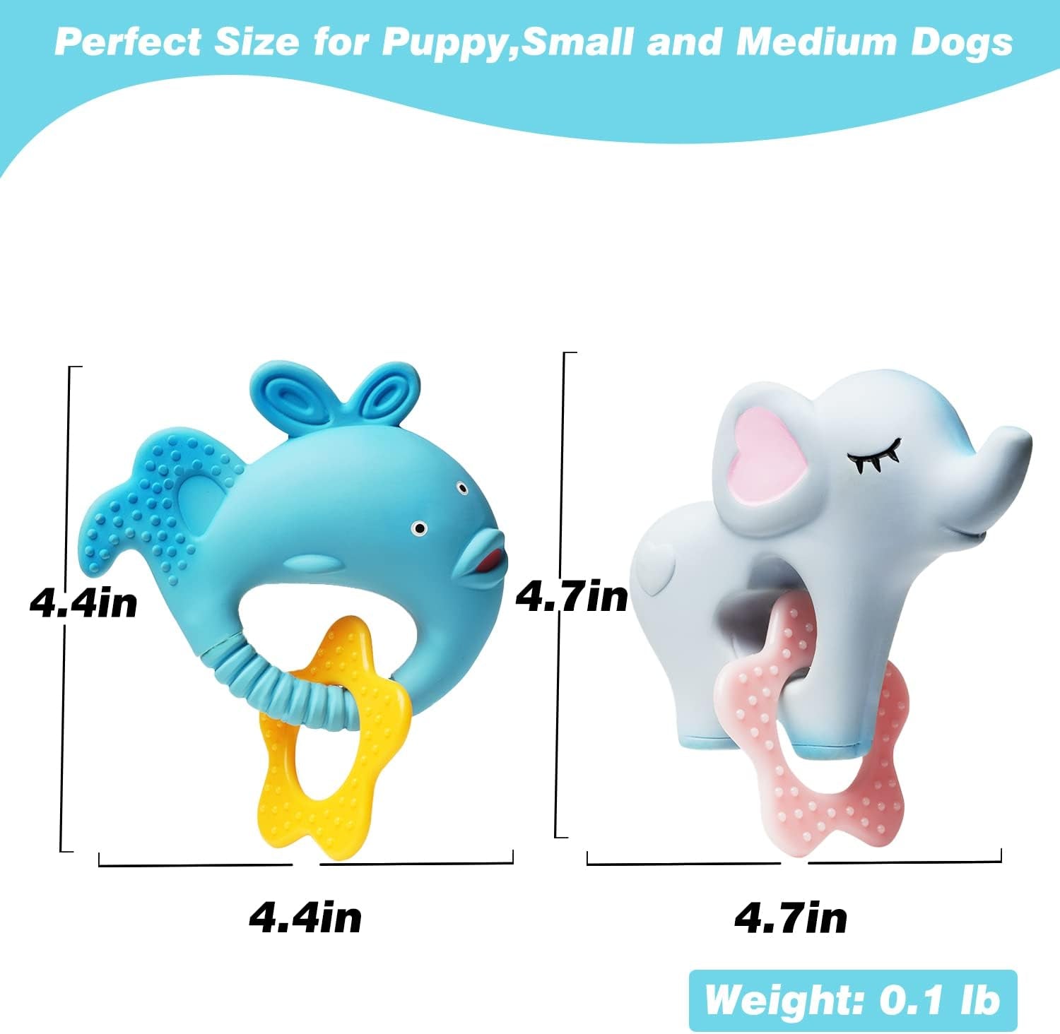 Puppy Teething Chew Toys Small Squeaky Dog Toys for Puppy Small Medium Dogs, Soft Latex Teething Chewing Pet Toys with Funny Animal Shape 2Pcs