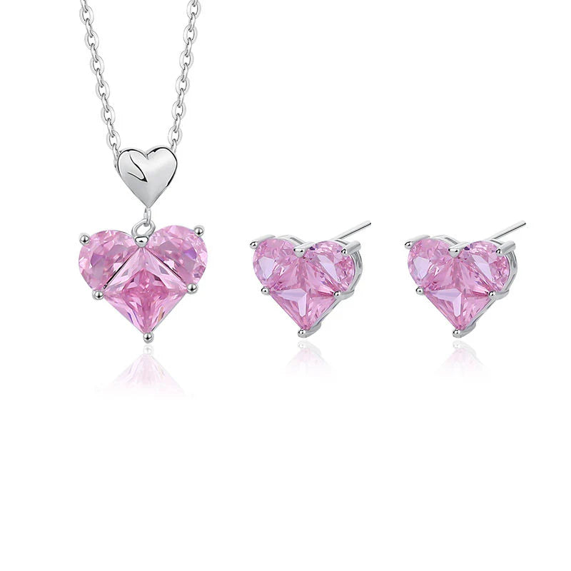 White Gold Pink Heart Earrings