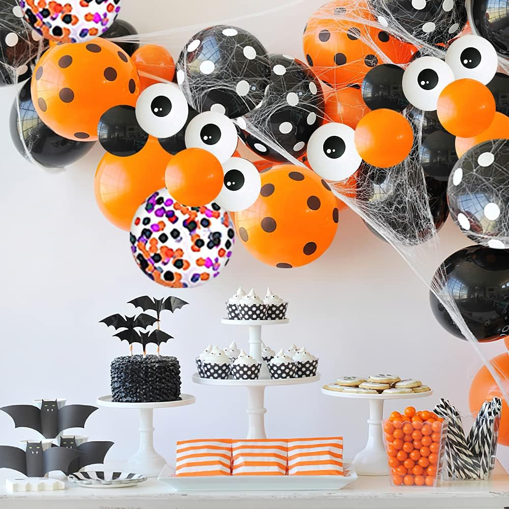 Halloween Balloon Garland Arch Kit, 102 Pieces Black Orange Confetti Balloons Eye Balloon with Spider Webs for Halloween Party Decorations…