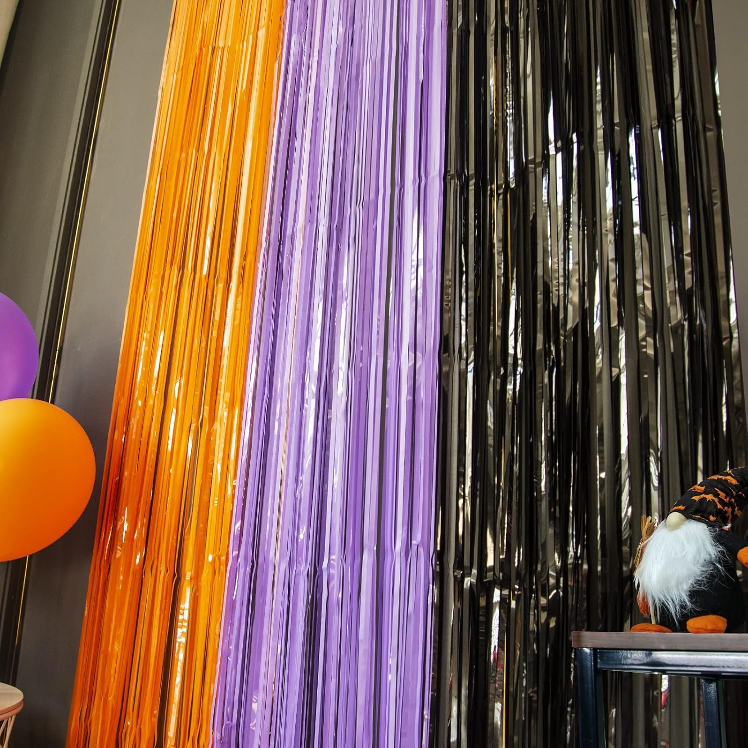 3 Pack Orange Purple Black Photo Booth Props,3.3 X 6.6 Ft Halloween Foil Fringe Curtains,Halloween Party Photo Backdrop Streamer Backdrop for Birthday Anniversary Halloween Party Decoration