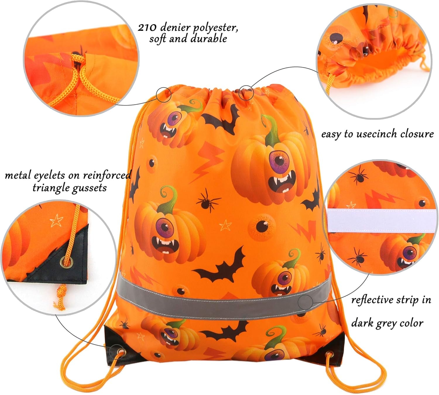 Halloween Bags Drawstring Backpack Candy Bags Halloween Treat Goodie Bags Halloween Party Favors Supplies Bag for Kids 10 Pack