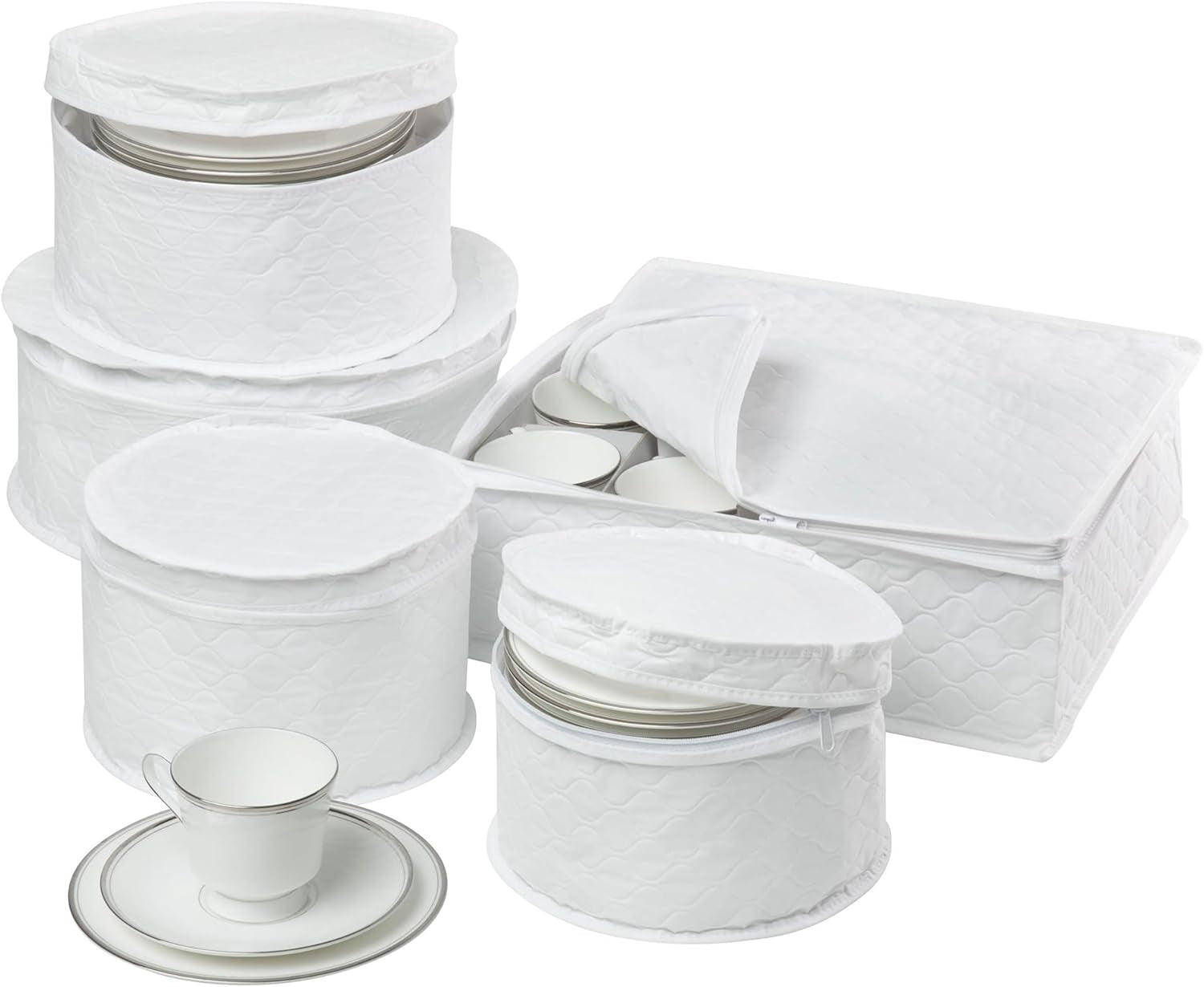 Dinnerware Storage Containers Set, Perfect for Dish Storage, China Storage, and Cup Storage, Quilted Containers to Keep Your Heirlooms and Fine China Protected and Organized, 5-Piece Set