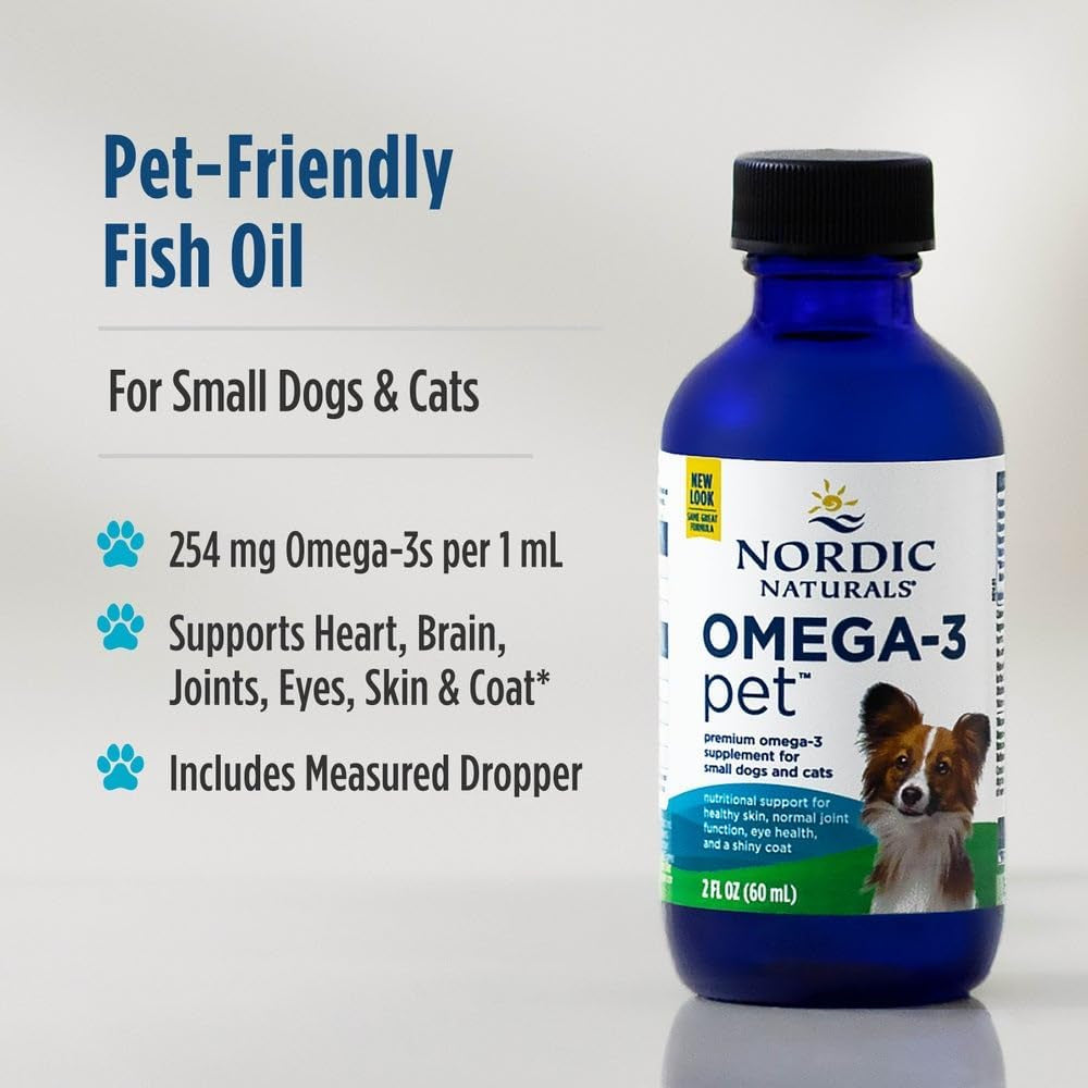 Omega-3 Pet, Unflavored - 2 Oz - 294 Mg Omega-3 per One Ml - Fish Oil for Small Dogs & Cats with EPA & DHA - Promotes Heart, Skin, Coat, & Immune Health