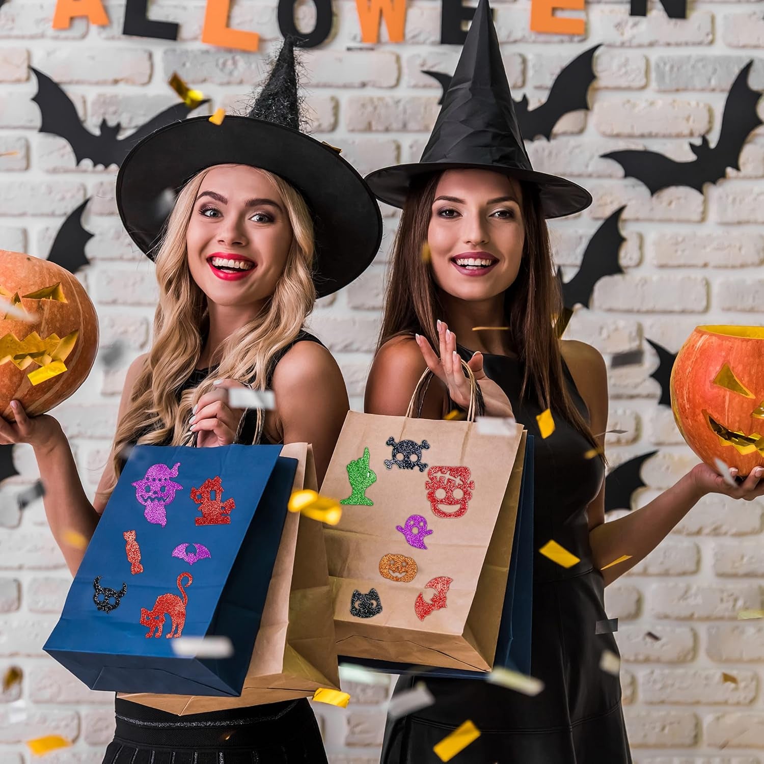 Large Halloween Glitter Foam Craft Stickers Self Adhesive Pumpkin Shape Stickers for Kids Party Halloween Decorations 200Pcs