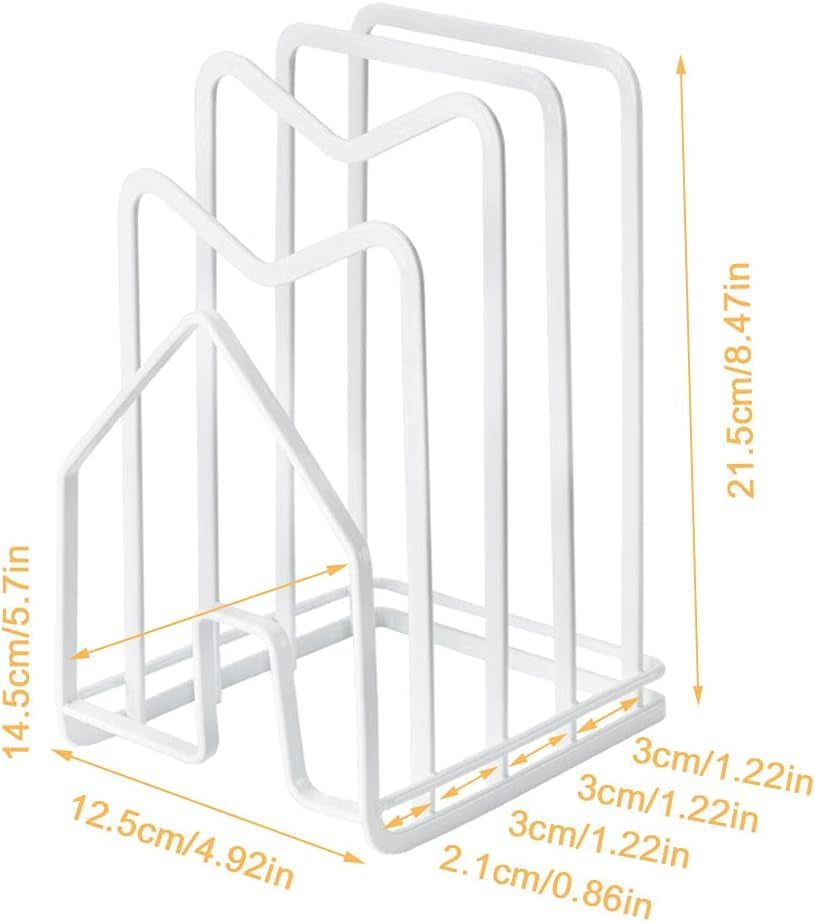 Cutting Board Rack Holder 2 Adhesive Hooks 304 Stainless Steel Hooks Kitchen Countertop Chopping Board Organizer Stand Pots Pan Lids Rack 4.92 X 5.7 X 8.46 In. White