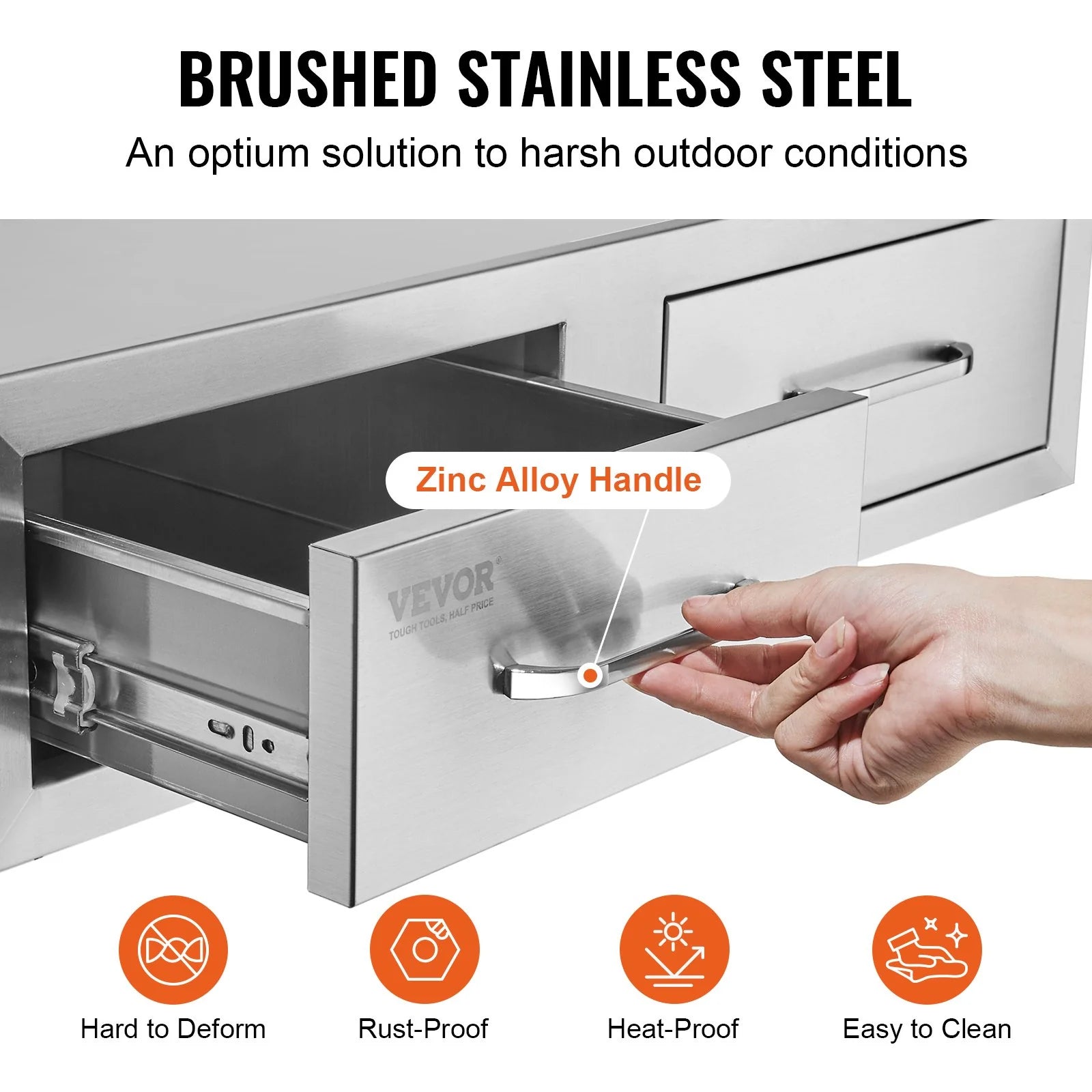 VEVOR Outdoor Kitchen Drawers 30 W X 10 H X 20 D, Horizontal Double BBQ Access Drawers Stainless Steel with Handle, BBQ Island Drawers for Outdoor Kitchens or Patio Grill Station