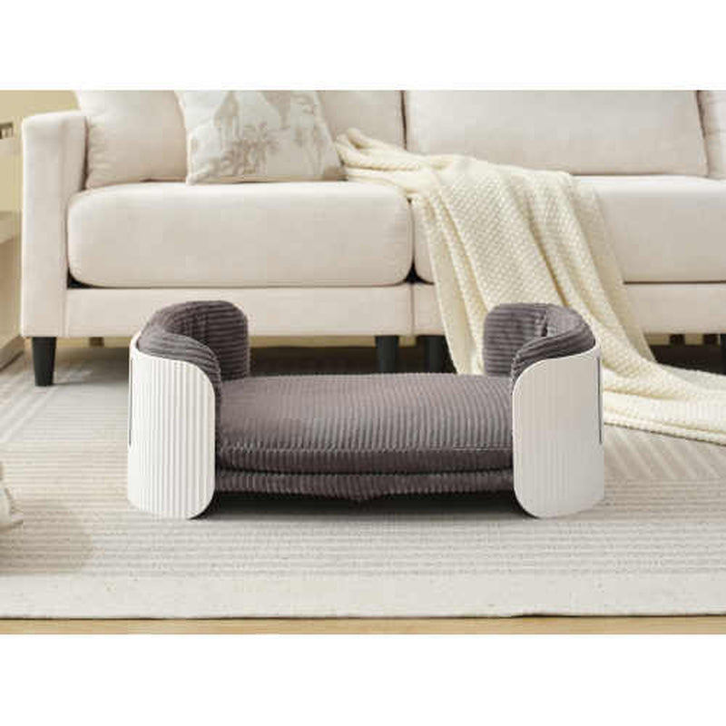 Scandinavian Style Cat Couch Bed, Pet Sofa for Indoor Cats PP Indoor Pet Furniture Elevated Cat Beds with Removable Mattress Cover Suitable for Kitty, Puppy or Small Animal Brand Design White Grey
