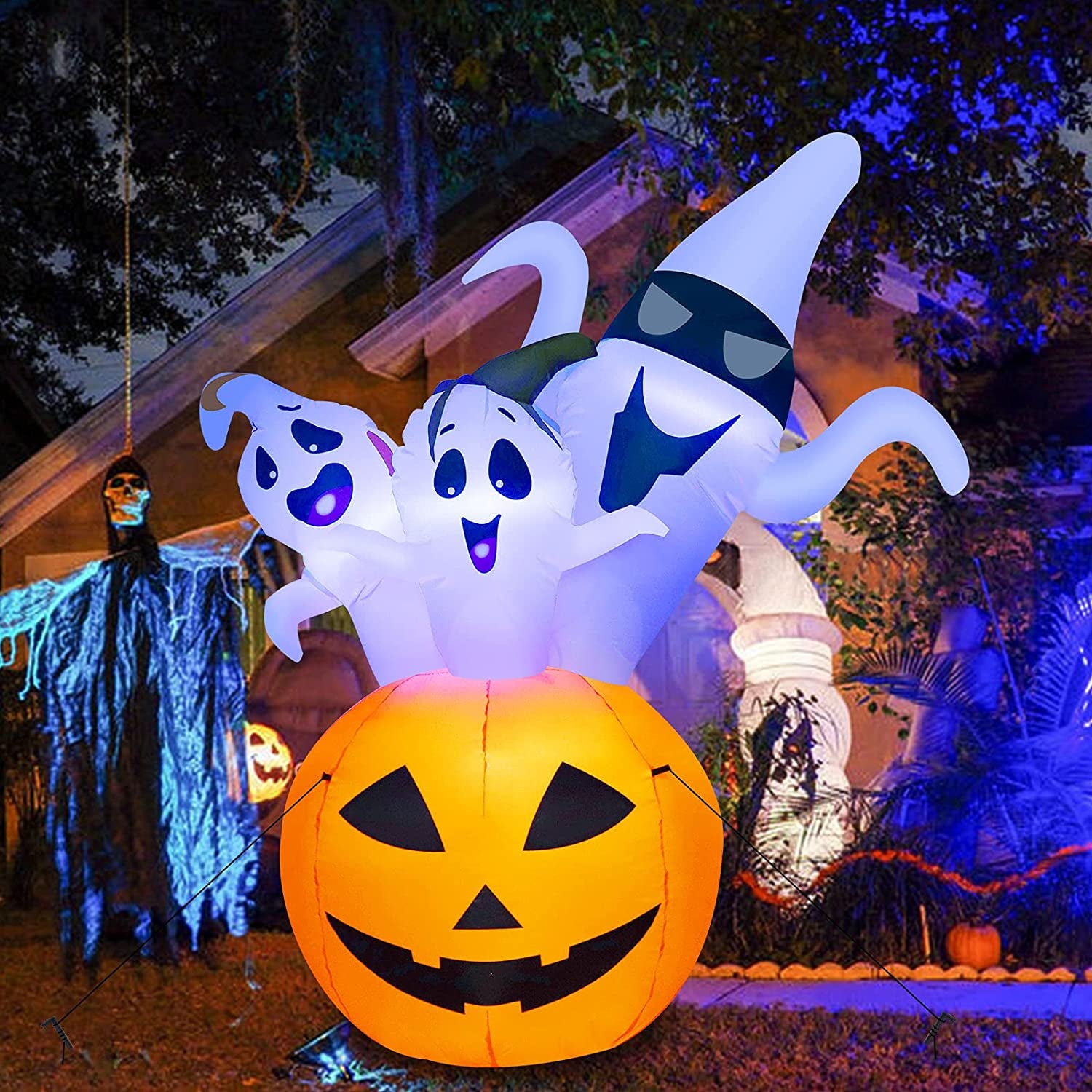 Halloween Inflatable Decorations Outdoor 5Ft Light up Halloween Outdoor Pumpkin Decorations Inflatable Ghost Halloween Blow up Yard Decorations