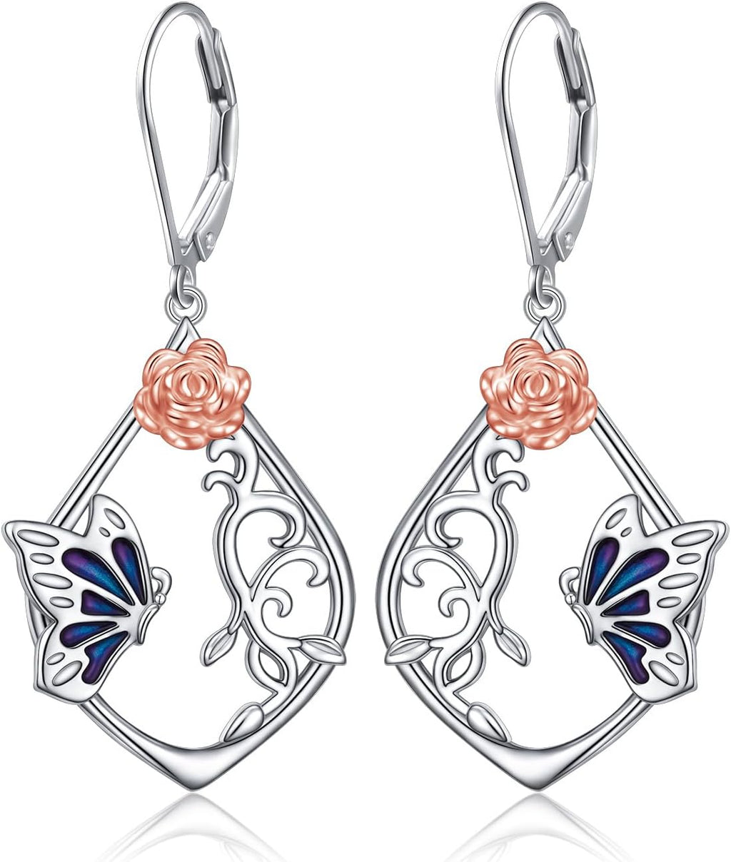 925 Sterling Silver Filigree Dangle Drop Earrings Daisy/Lotus/Rose Flower/Moonstone Leverback Teardrop Earrings for Women Infinity Celtic Knot Daisy Lotus Jewelry for Mothers Day