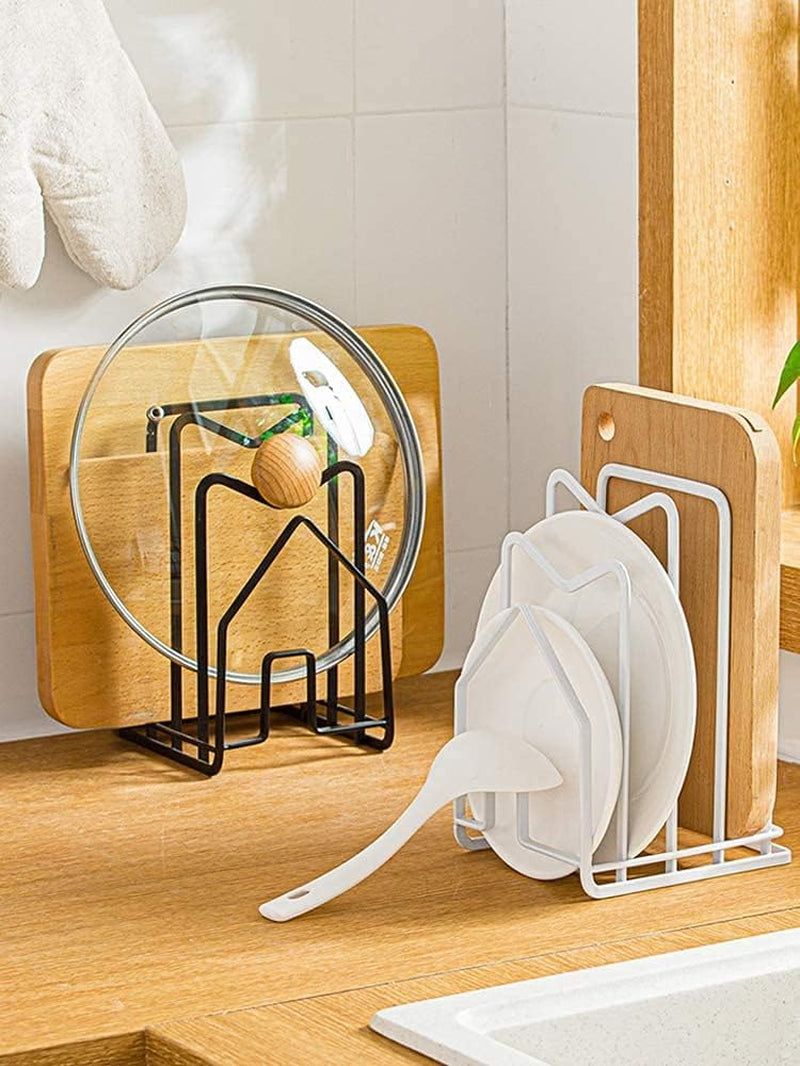 Cutting Board Holder Pot Pan Lids Rack W 2 Adhesive Hooks Kitchen Countertop Storage Shelf Chopping Board Organizer Stand Holder 4.92 X 5.7 X 8.46 In.White