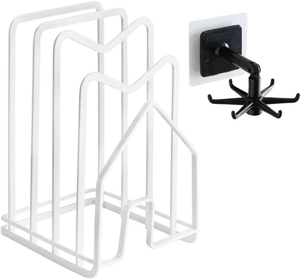 Cutting Board Rack Pot Pan Lid Holder 1 Adhesive Plastic Hook Kitchen Countertop Chopping Board Holder Organizer Stand 4.92 X 5.7 X 8.47 In. White