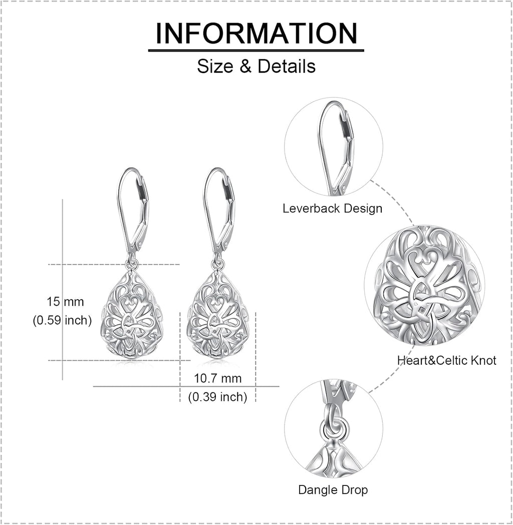 925 Sterling Silver Filigree Dangle Drop Earrings Daisy/Lotus/Rose Flower/Moonstone Leverback Teardrop Earrings for Women Infinity Celtic Knot Daisy Lotus Jewelry for Mothers Day