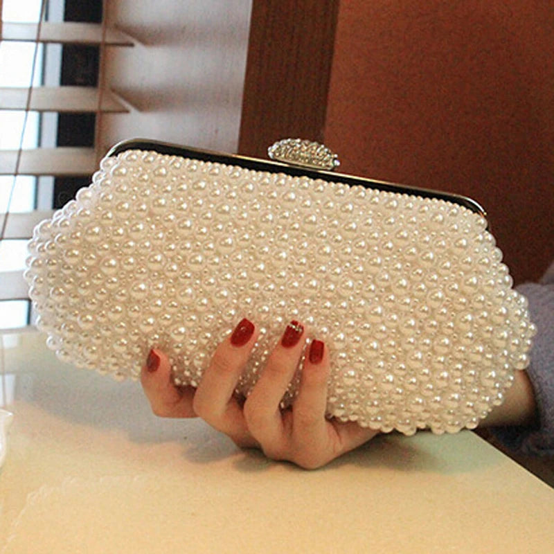 Women Messenger Beaded Women Vintage Evening Bags Imitation Pearl Shell Women Bag Shoulder Bags,Diamonds Clutch Bag for Wedding