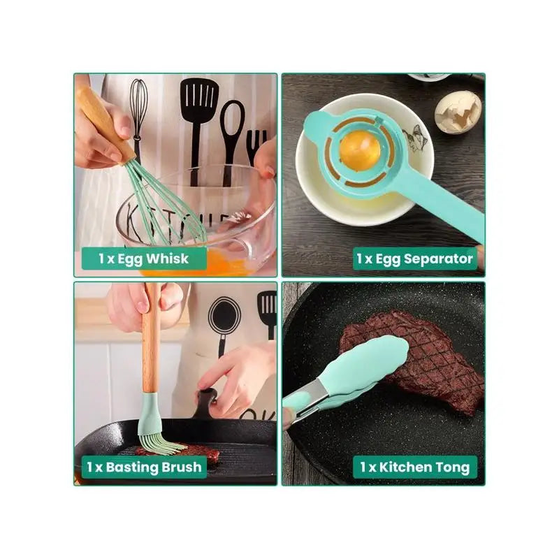 35Pcs Kitchen Utensil Set Including Spatulas, Baking Tools, Whisk, Tongs, Turners, Spoons, Cups, and Holder, Essential Cookware