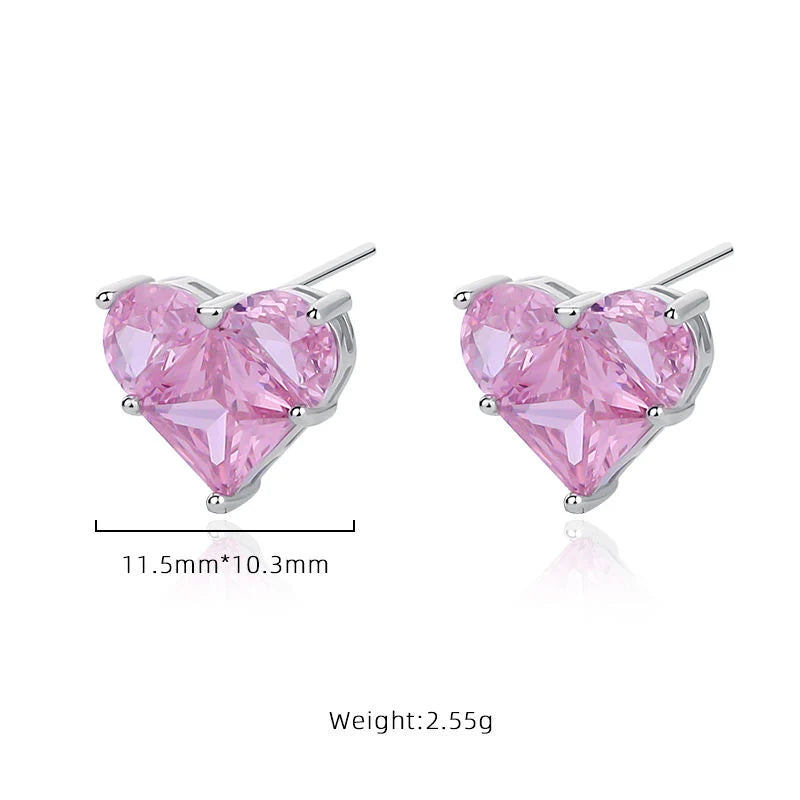 White Gold Pink Heart Earrings