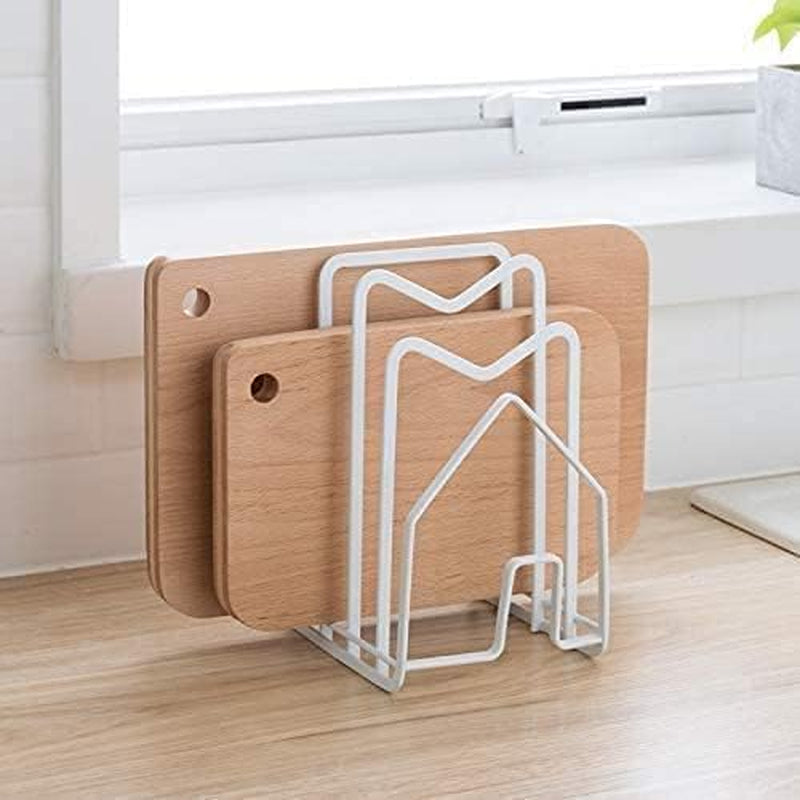 Cutting Board Rack Chopping Board Organizer Stand Holder Kitchen Countertop Pots Pan Lids Rack Organizer Flat Steel 4.92Lx5.71Wx8.46H In. White