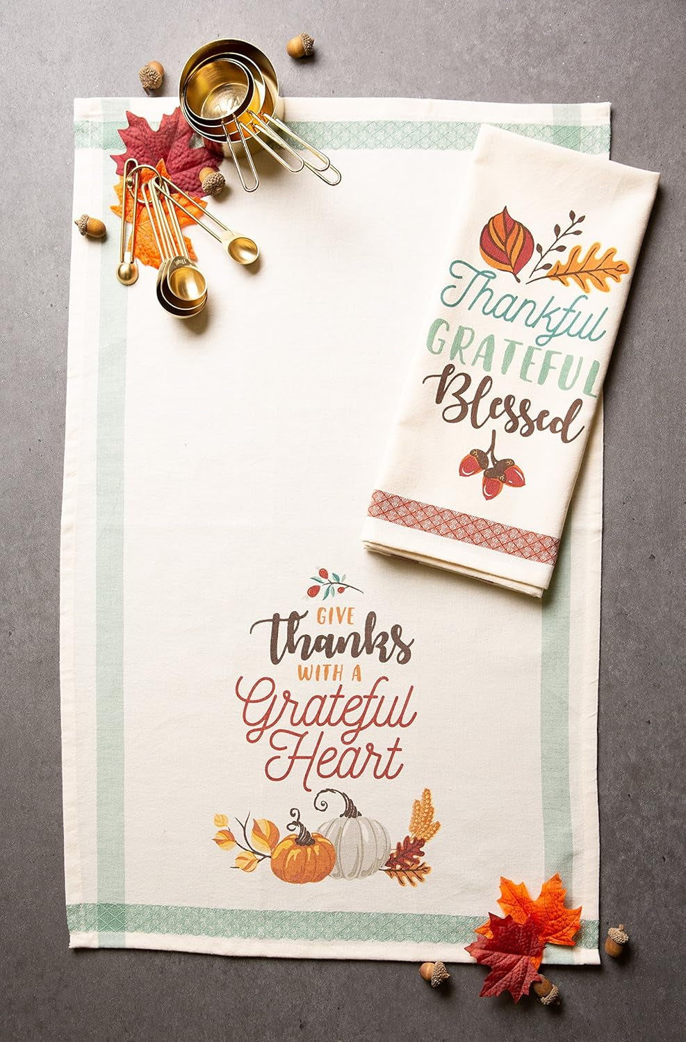 Fall Kitchen Towels for Kitchen Decorative Cotton Dish Towel Set, 18X28, Grateful Heart, 2 Count