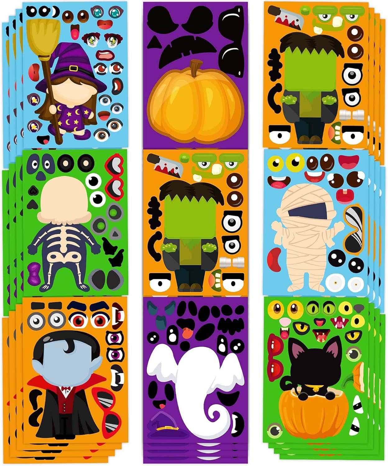 Halloween Stickers - Make Your Own Halloween Stickers 32PCS Halloween Party Games Pumpkin Mummie Witche Vampire Ghost Cat Skeleton Frankenstein Stickers Halloween Activities