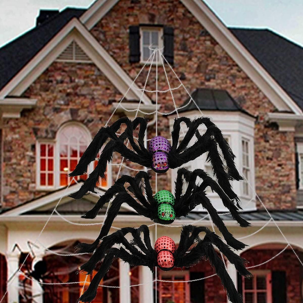 Halloween Giant Spider Decorations Realistic Hairy Spiders Sets Scary Fake Spider Props for Halloween Haunted House Indoor and Outdoor Decor (Halloween Spider Props 3Pcs)