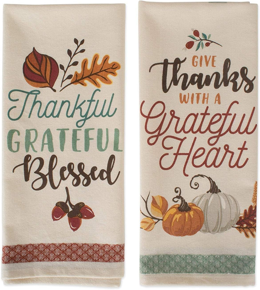 Fall Kitchen Towels for Kitchen Decorative Cotton Dish Towel Set, 18X28, Grateful Heart, 2 Count