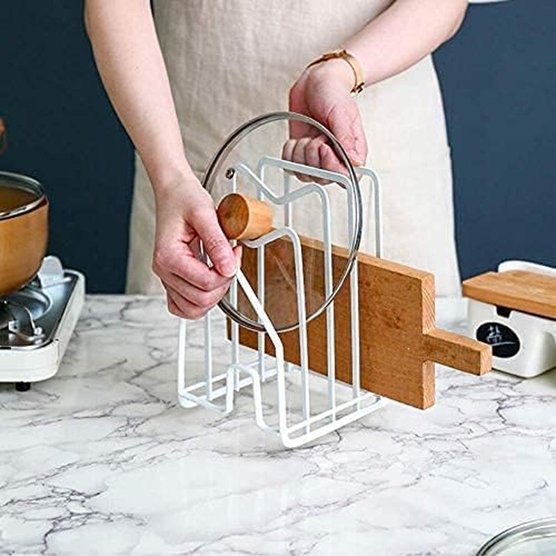 Cutting Board Rack Chopping Board Organizer Stand Holder Kitchen Countertop Pots Pan Lids Rack Organizer Flat Steel 4.92Lx5.71Wx8.46H In. White