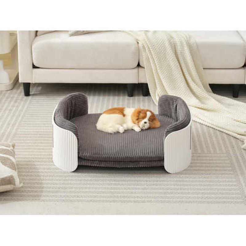Scandinavian Style Cat Couch Bed, Pet Sofa for Indoor Cats PP Indoor Pet Furniture Elevated Cat Beds with Removable Mattress Cover Suitable for Kitty, Puppy or Small Animal Brand Design White Grey