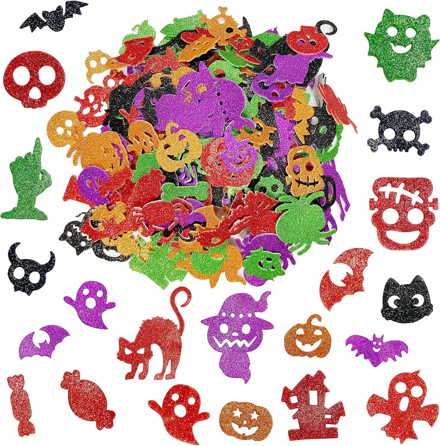 Large Halloween Glitter Foam Craft Stickers Self Adhesive Pumpkin Shape Stickers for Kids Party Halloween Decorations 200Pcs