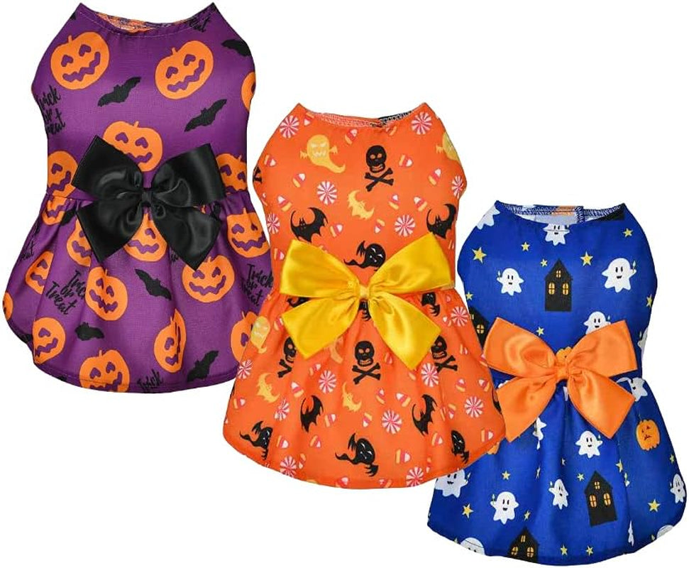 3 Pack Halloween Dog Dress,Halloween Costume for Dogs Female Male,Dog Halloween Costume Xs,Halloween Christmas Cosplay Apperal for Small Dogs Cats.(Small)