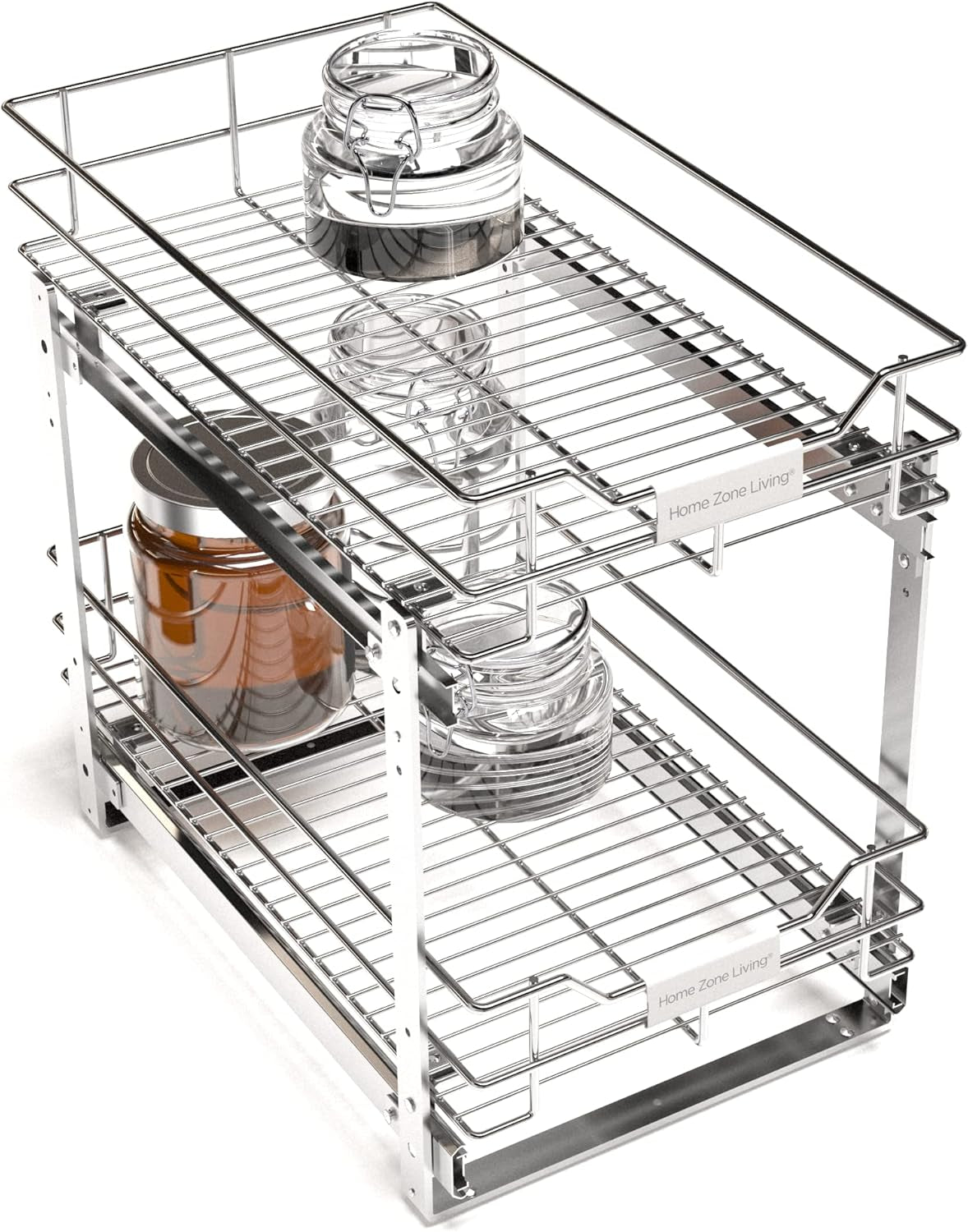 Pull Out Kitchen Cabinet Organizer with Two Tiers of Storage, 11” W X 20” D