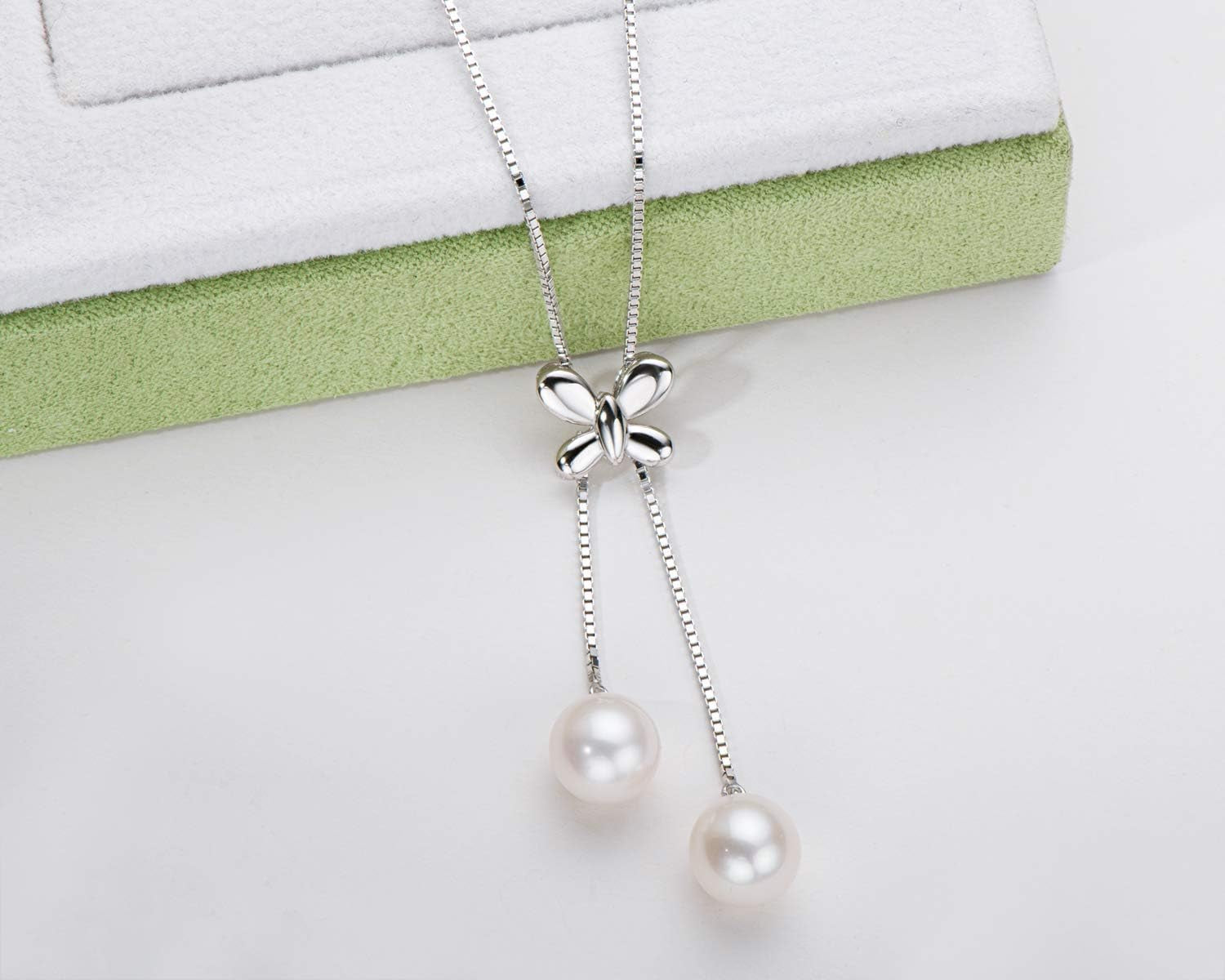 Butterfly Necklace for Women,Freshwater Cultured Drop Pearl Pendant Sterling Silver Chain Jewelry Gift for Mom Mama Mother Day(Size:7-8Mm)